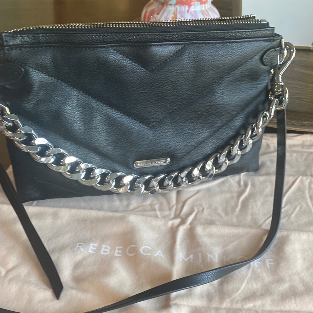 Rebecca Minkoff Quilted Black Eddy Crossbody Bag with Silver Chain. New. No tags